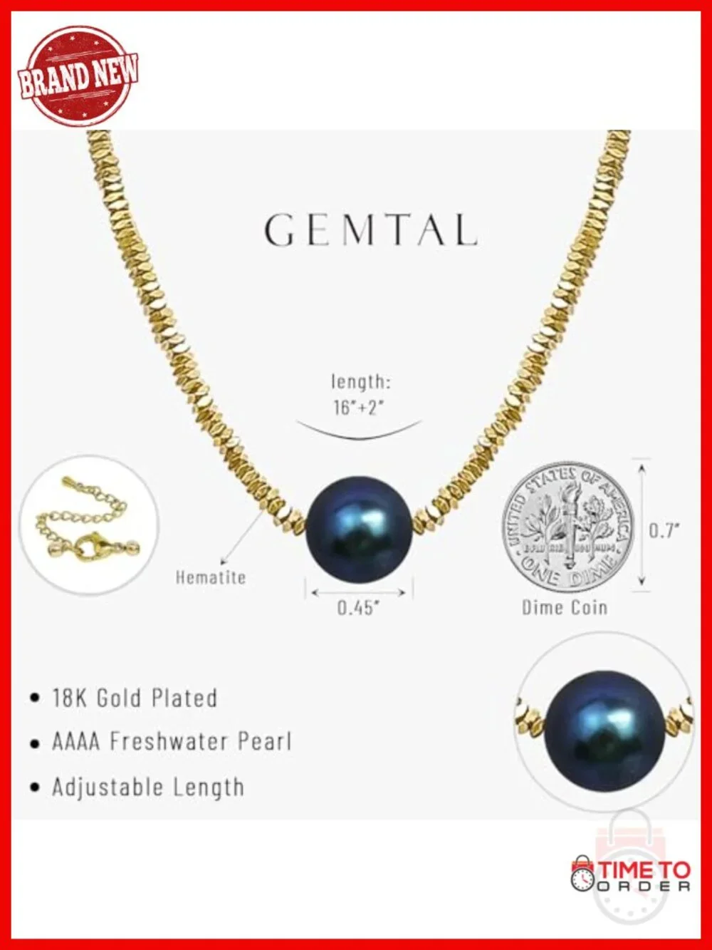 Single Freshwater Pearl Choker Necklace - Dainty Hematite Beaded Pendant 16-18